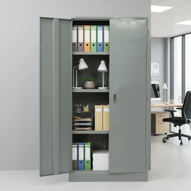 Armário de aço com 3 prateleiras no escritório