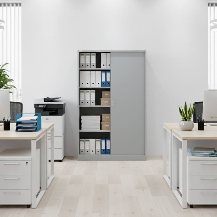 Armário portas de correr com 4 prateleiras para escritório