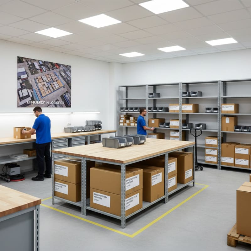 Almoxarifado com estantes