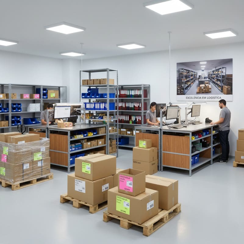 Ambiente com estantes de almoxarifado