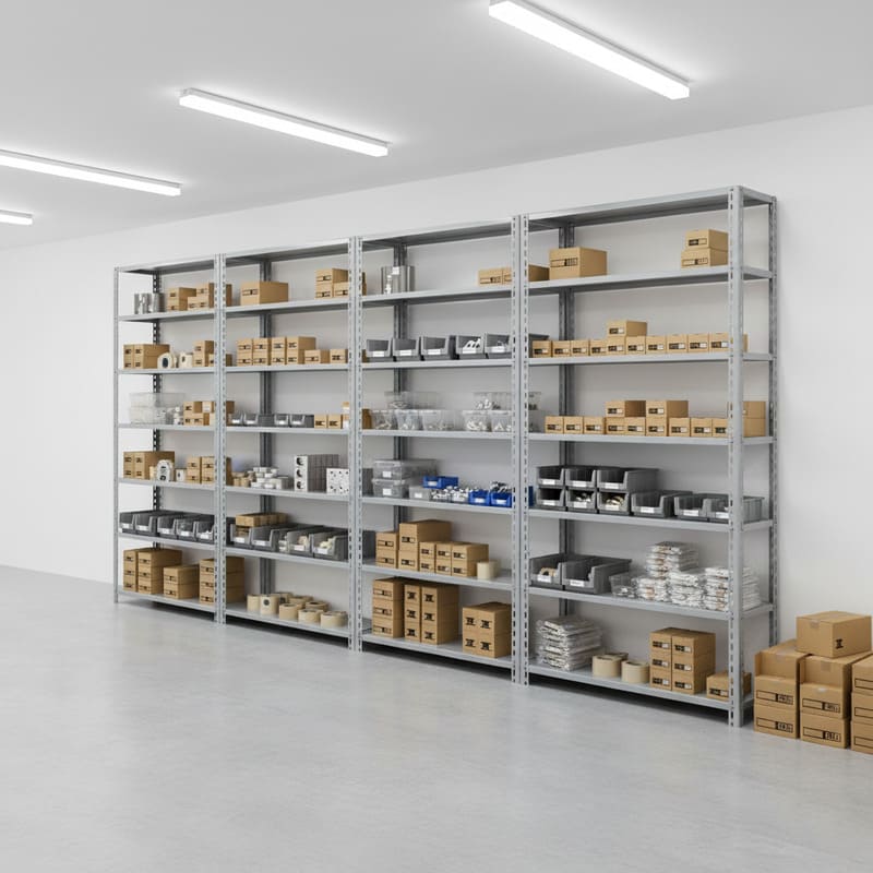 Estoque com estantes com 7 prateleiras reforçadas