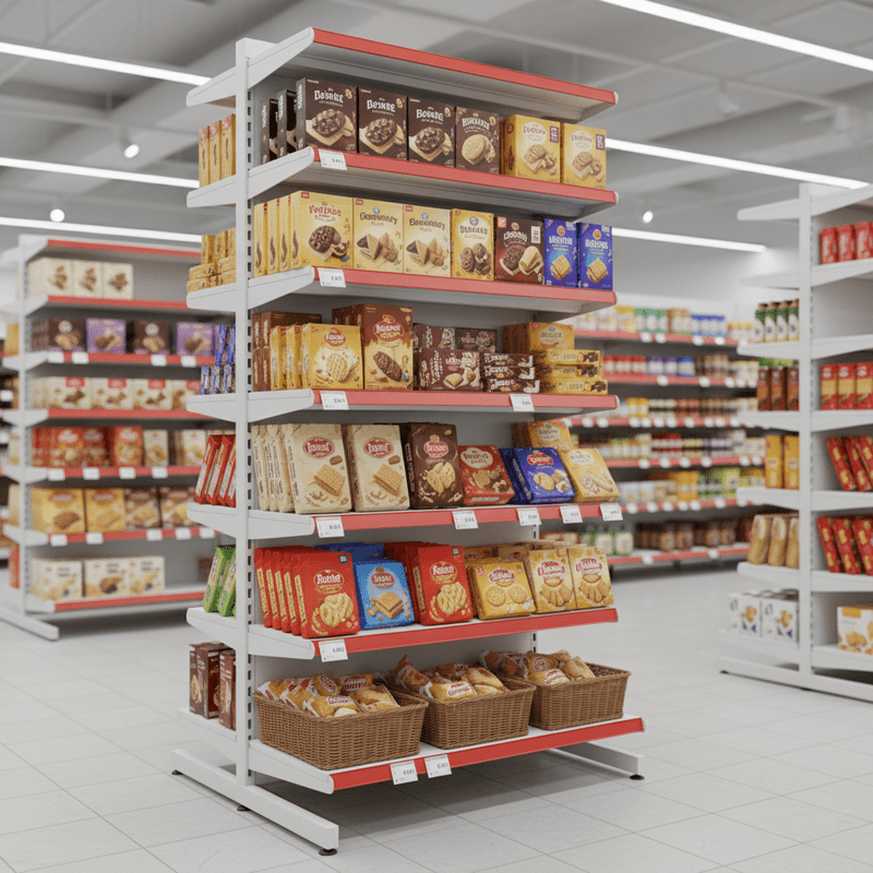 GÔNDOLA CENTRO - 2 METROS COM 7 PRAT. BRANCA - CENÁRIO