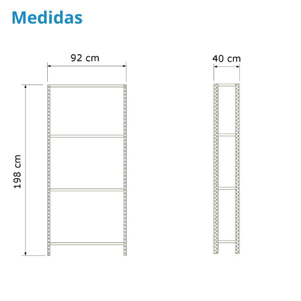 Medida estante 04 prateleiras de aço de 40 cm